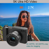 5K 4K Digital Camera for Photography, 4K Vlogging Camera for YouTube, 64MP 40X Zoom 3” Flip Screen Autofocus Anti-Shake 2 Batteries 32GB TF Card Optical Zoom Point and Shoot Digital Cameras
